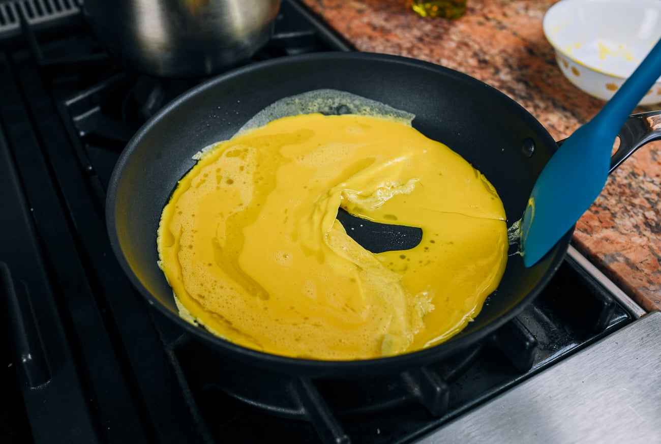 cooking scrambled eggs