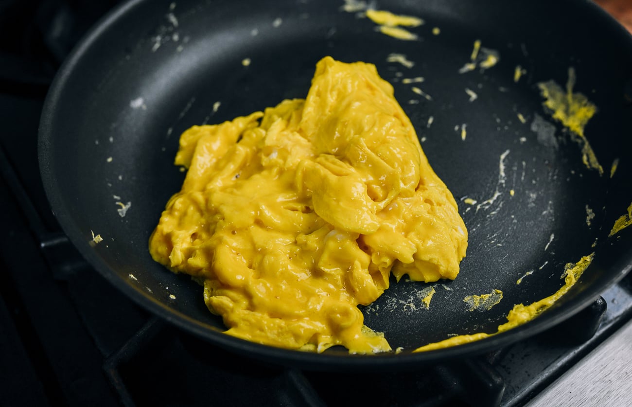 scrambled eggs in pan