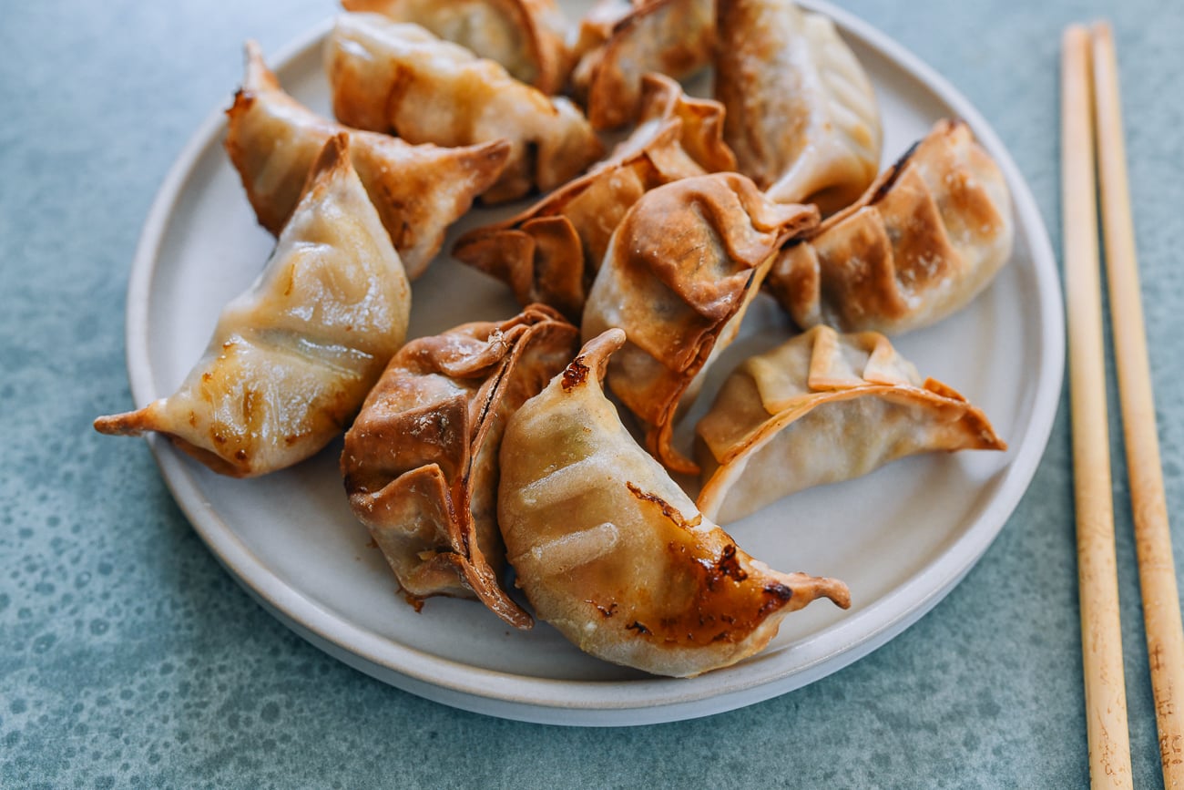 plate of dumplings cooked in an air fryer