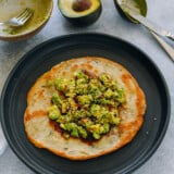 avocado scallion pancake with soy sauce and chili oil