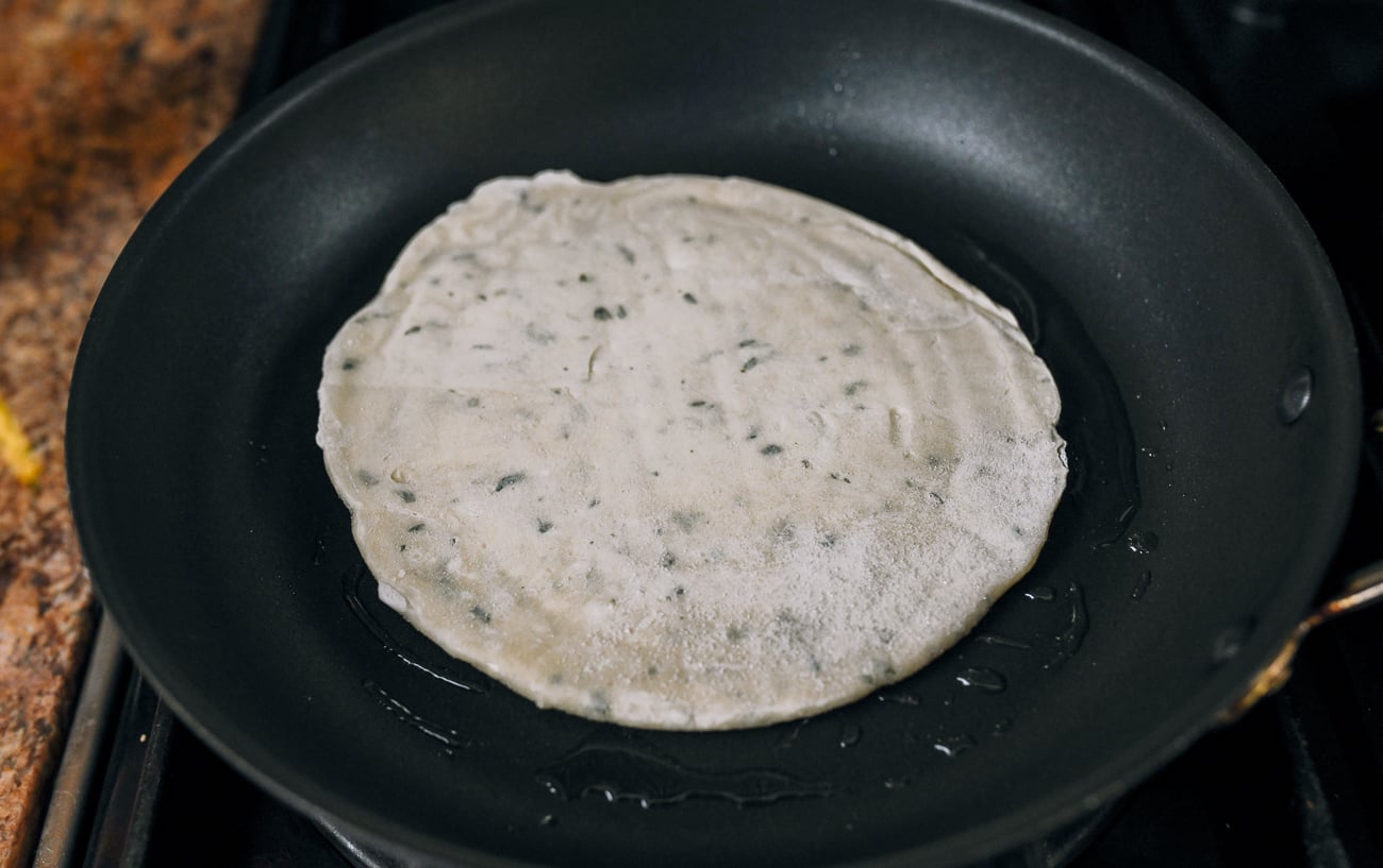 frozen scallion pancake in pan