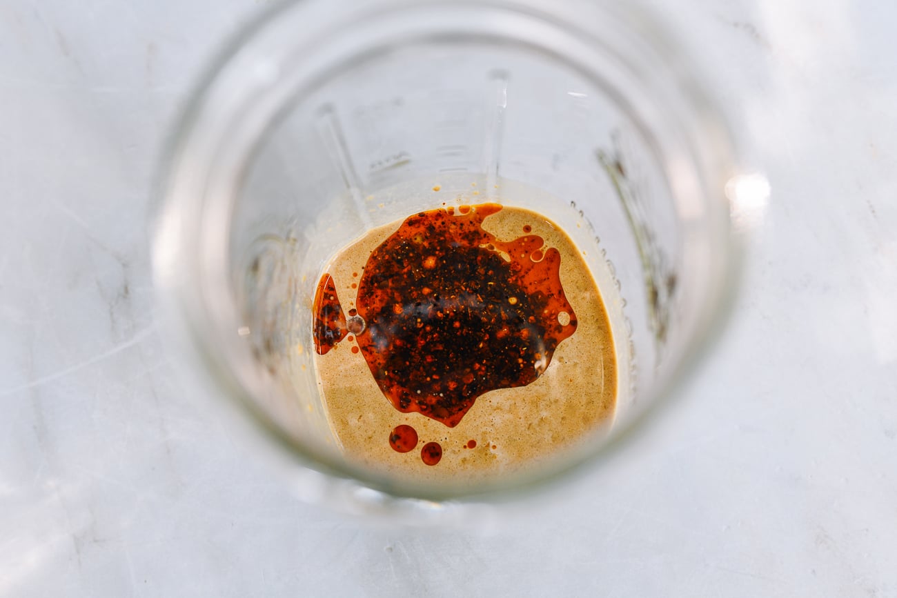 cold noodle sauce in bottom of mason jar