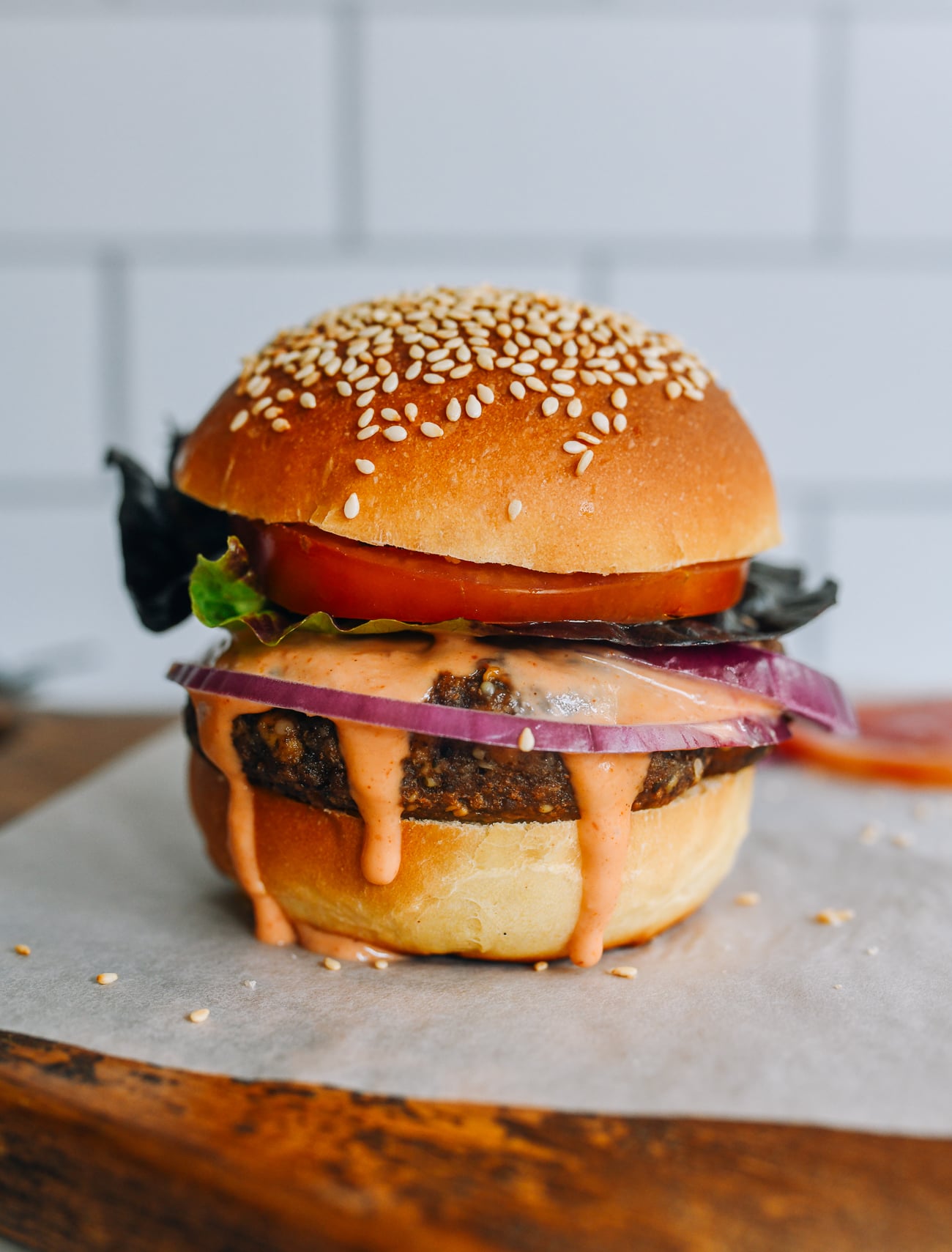 Tofu Burger on homemade sesame seed bun