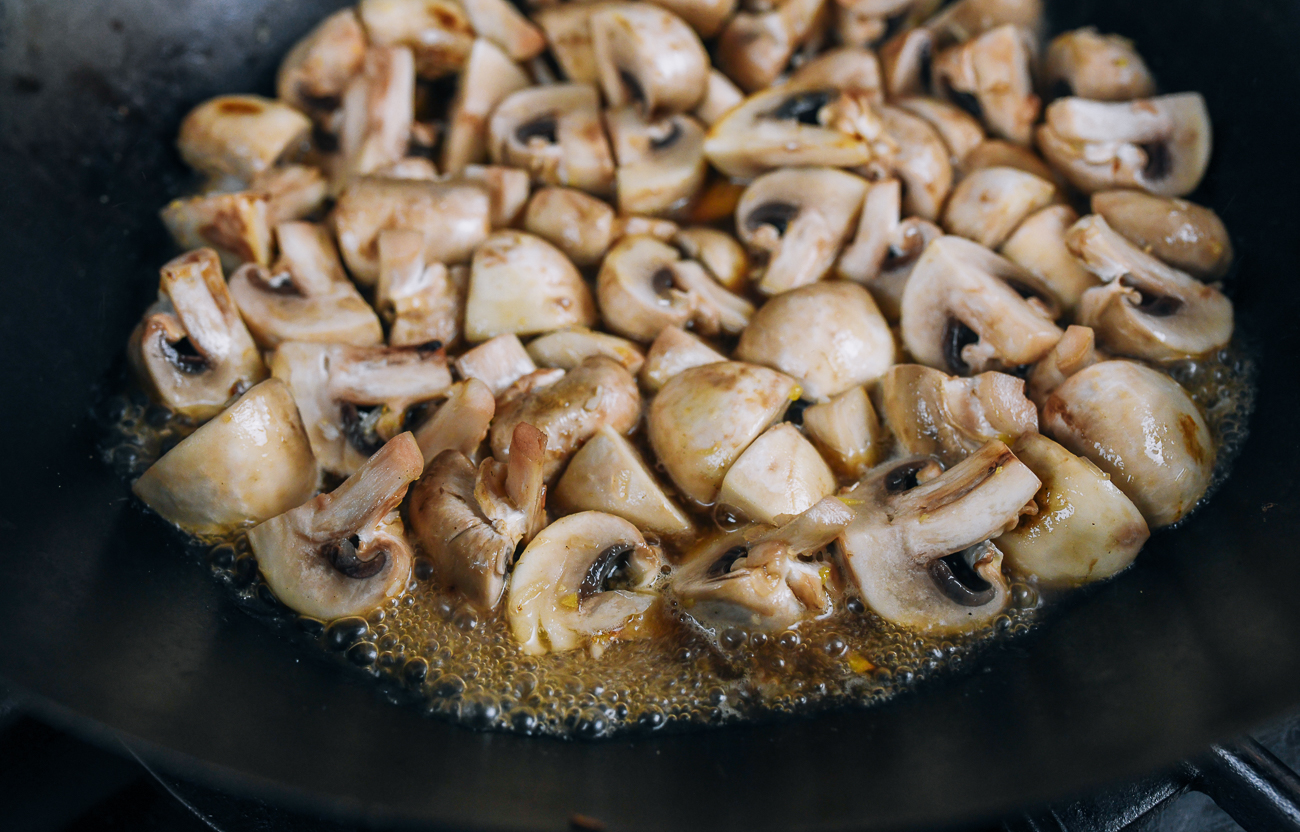 simmering mushrooms