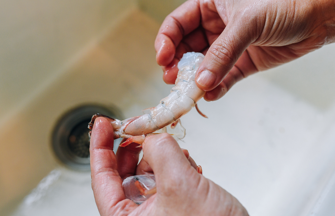 peeling shrimp