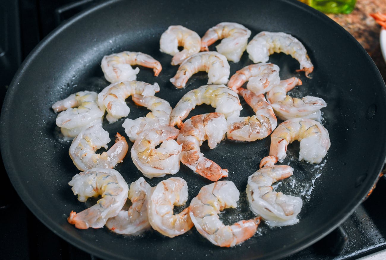 shrimp in hot skillet
