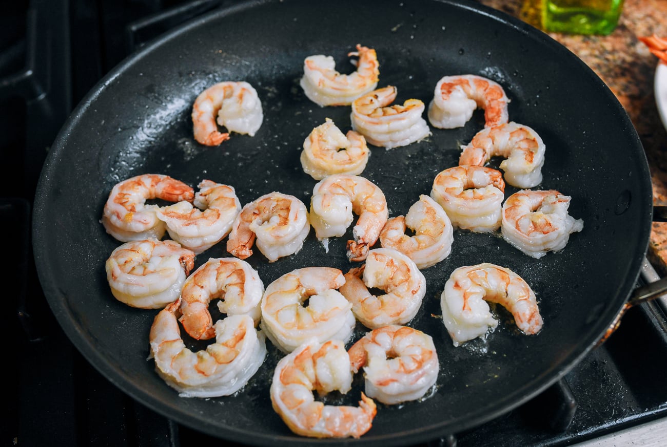 seared shrimp in skillet