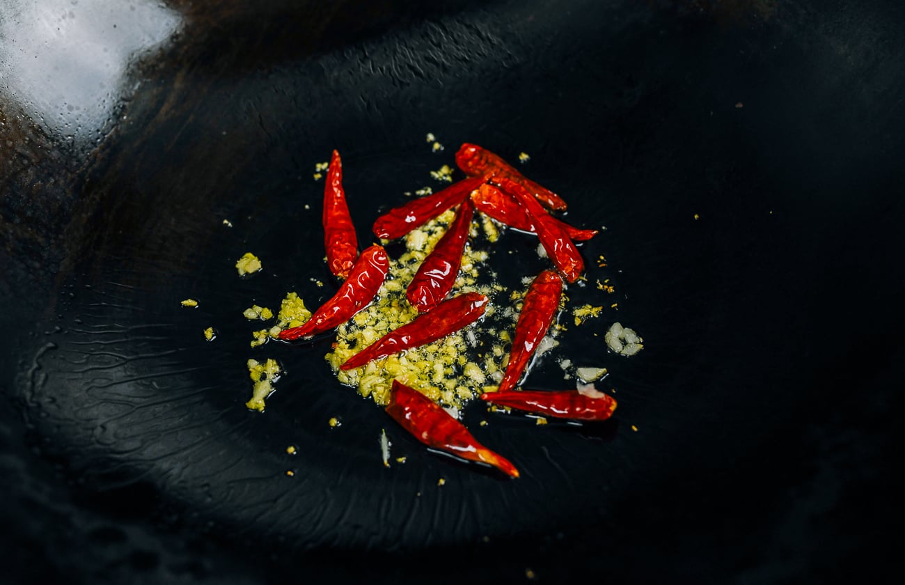 ginger and dried chilies toasted in oil