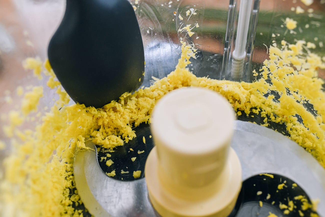 scraping ginger in food processor