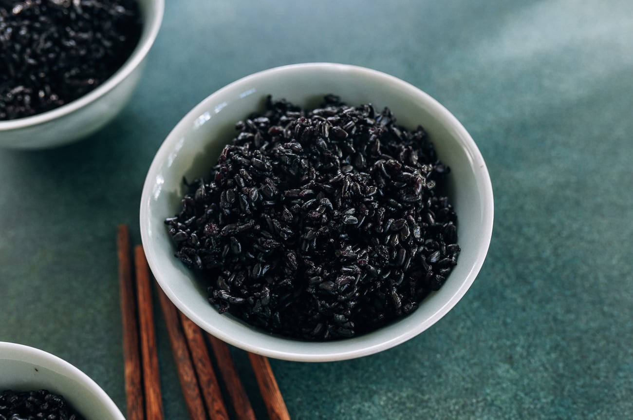 Chinese rice bowl of black forbidden rice