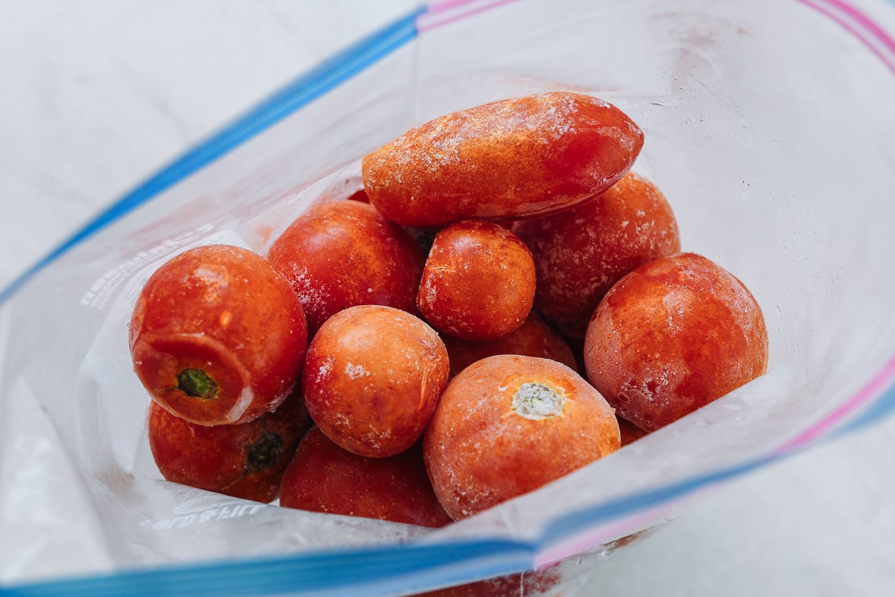 bag of frozen tomatoes