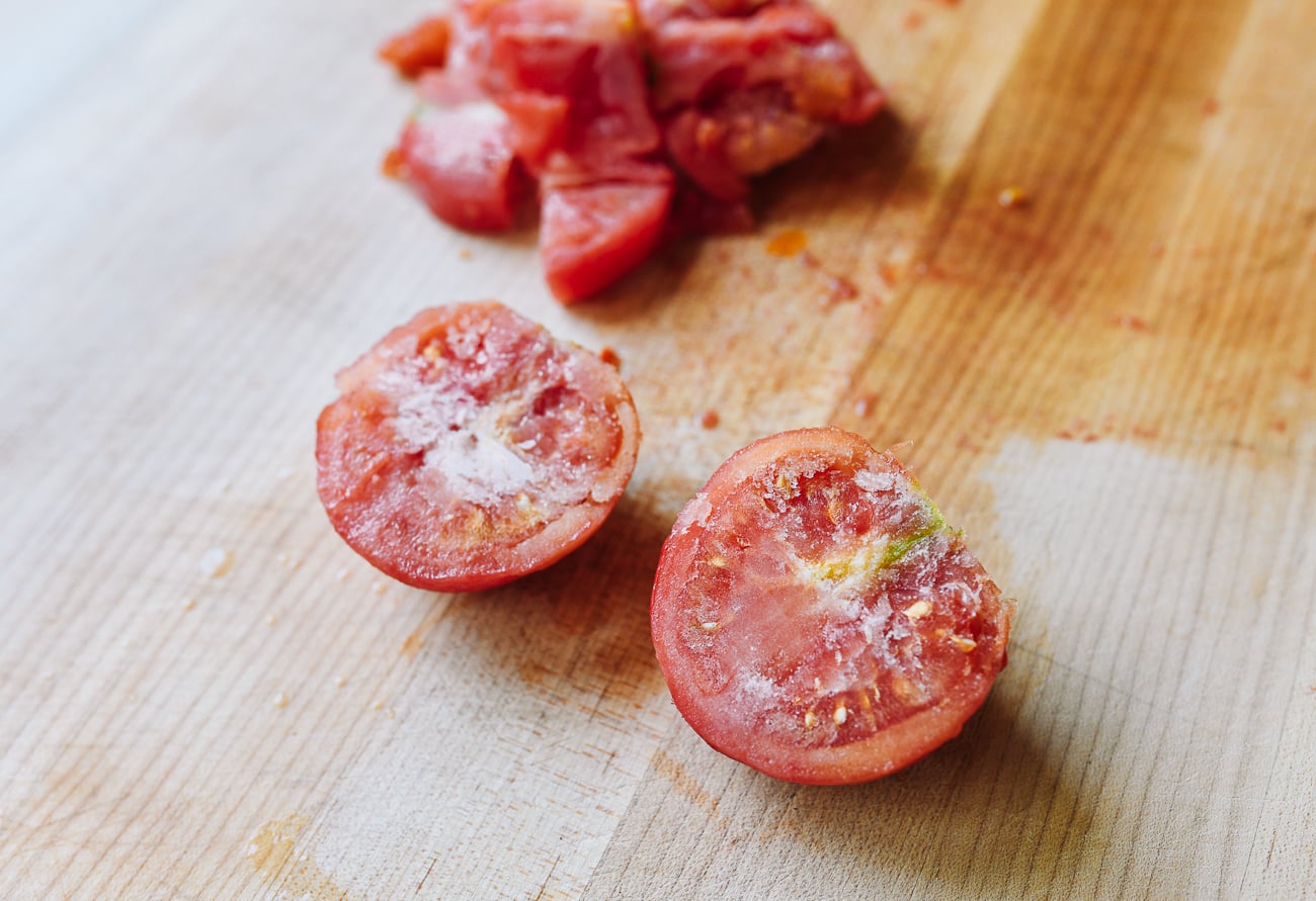 frozen tomato cut open