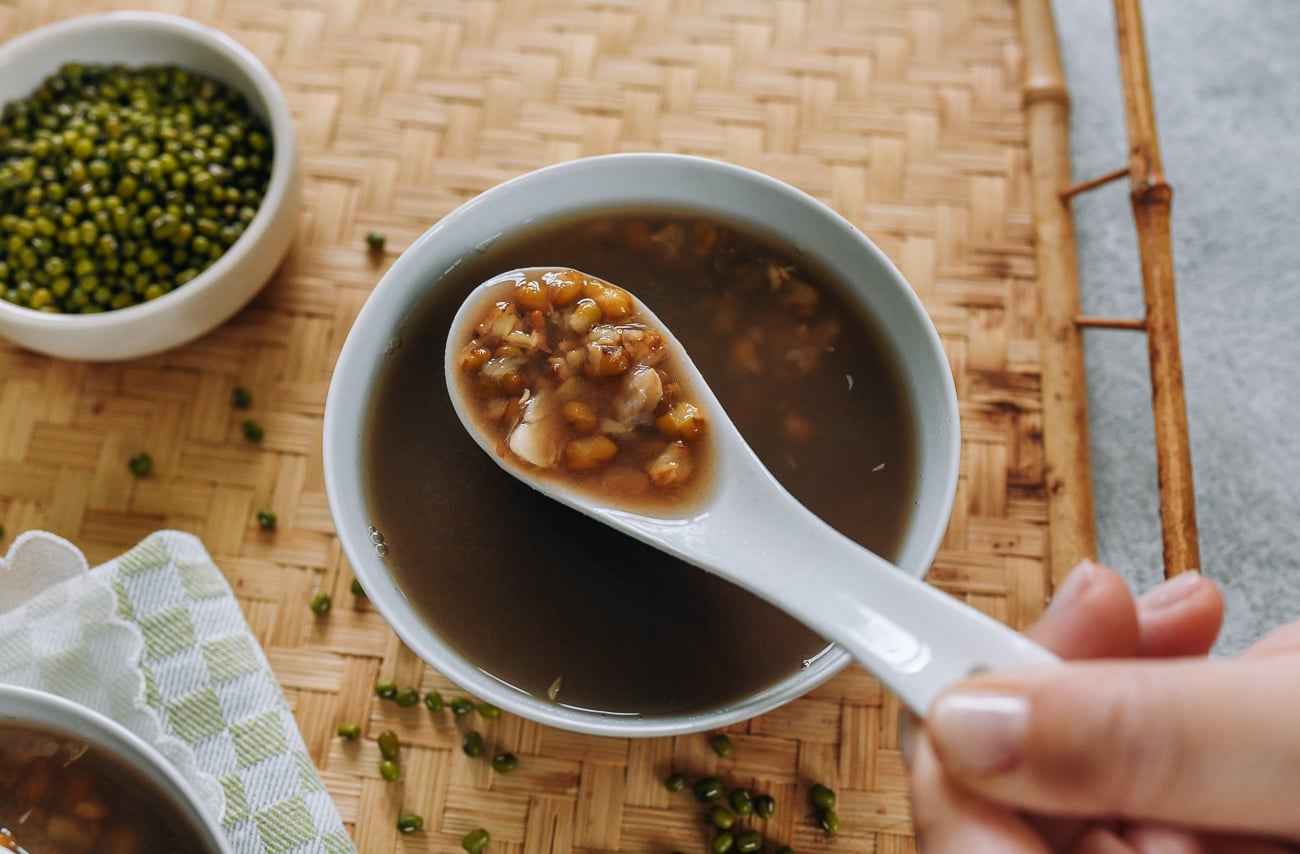 Chinese soup spoon with mung bean soup