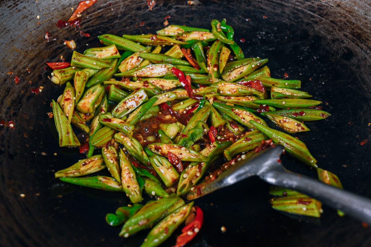 stir-frying okra