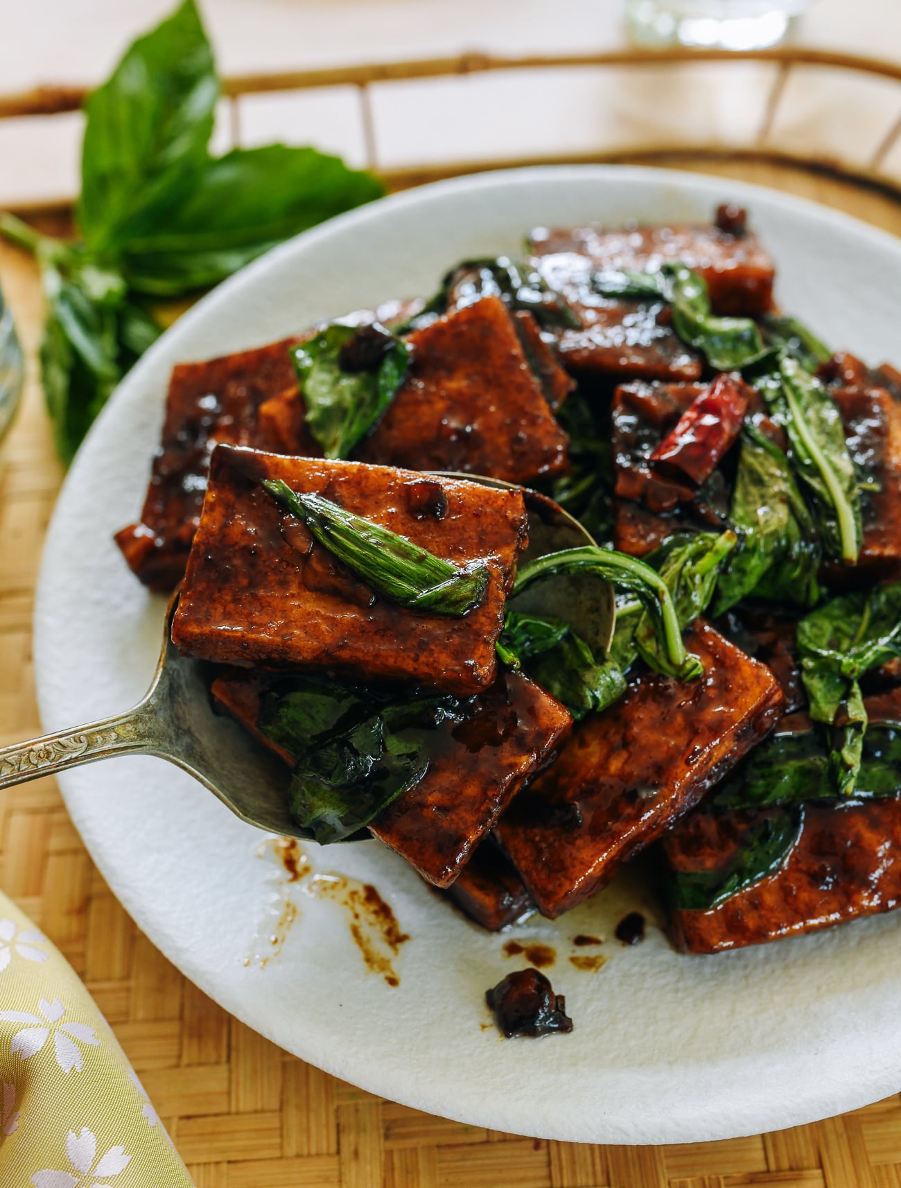 Scoop of Three Cup Tofu