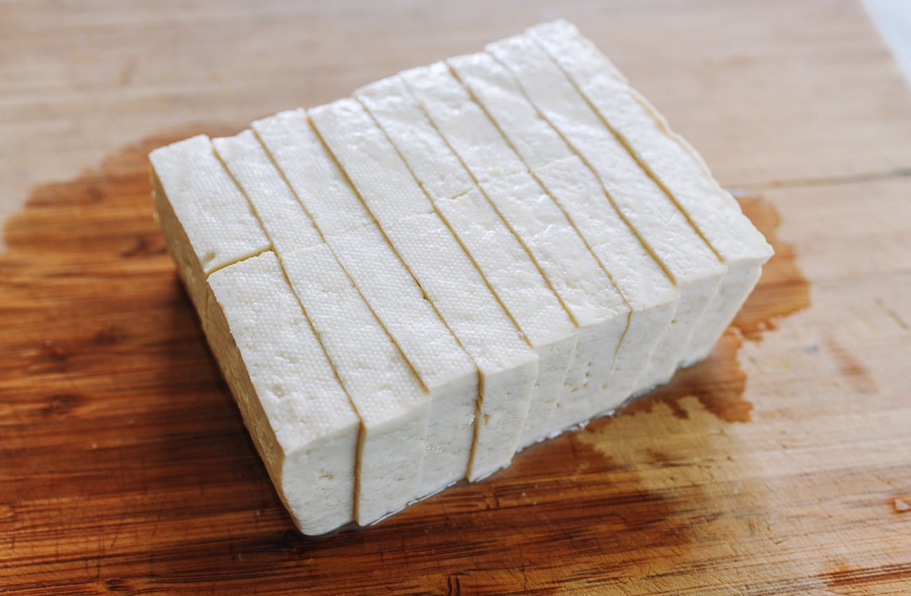 firm tofu sliced into rectangles