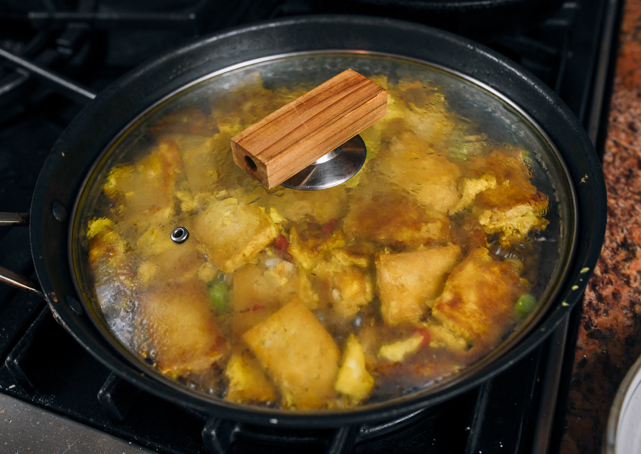 tofu with egg in covered pan