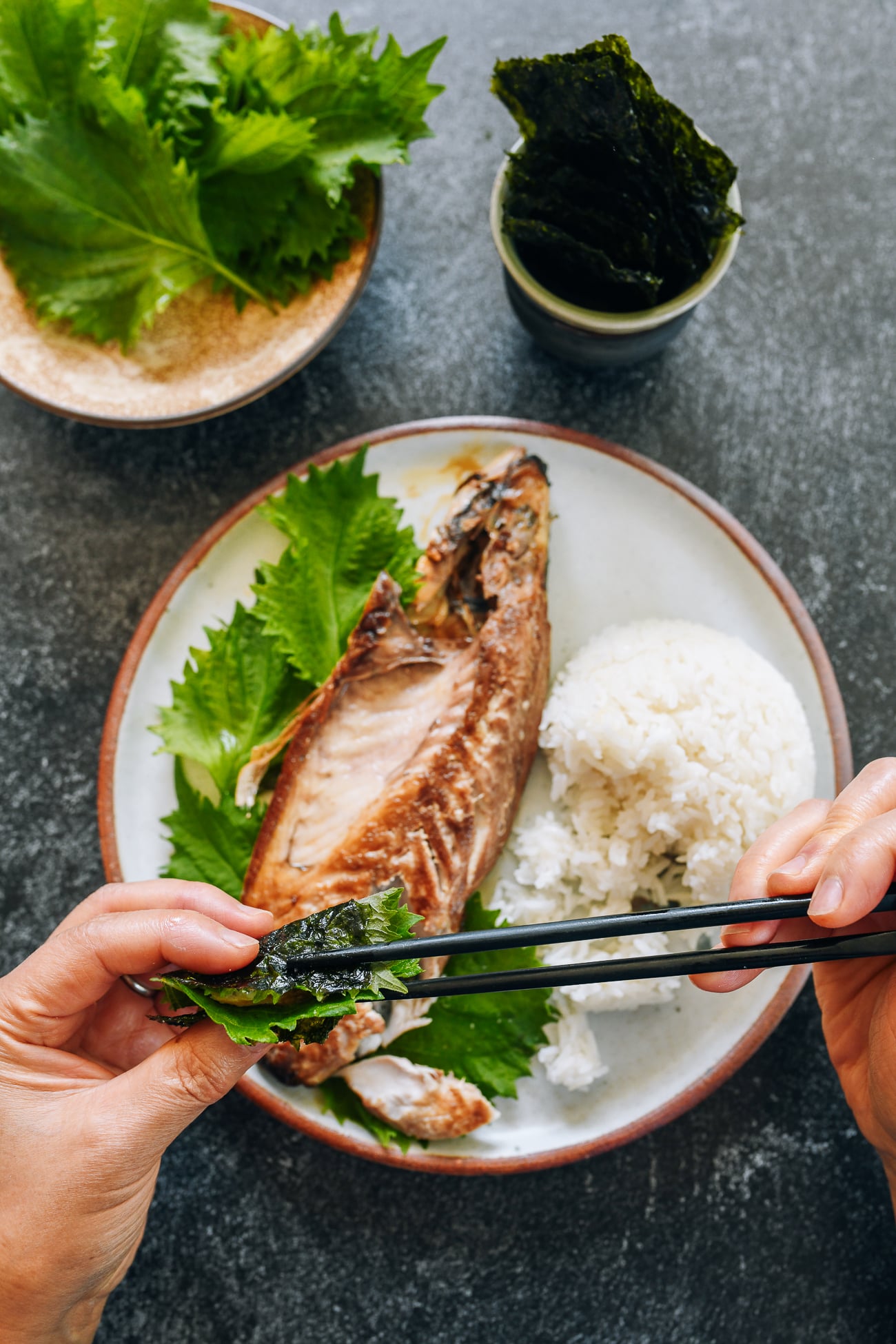 mackerel with shiso and seaweed