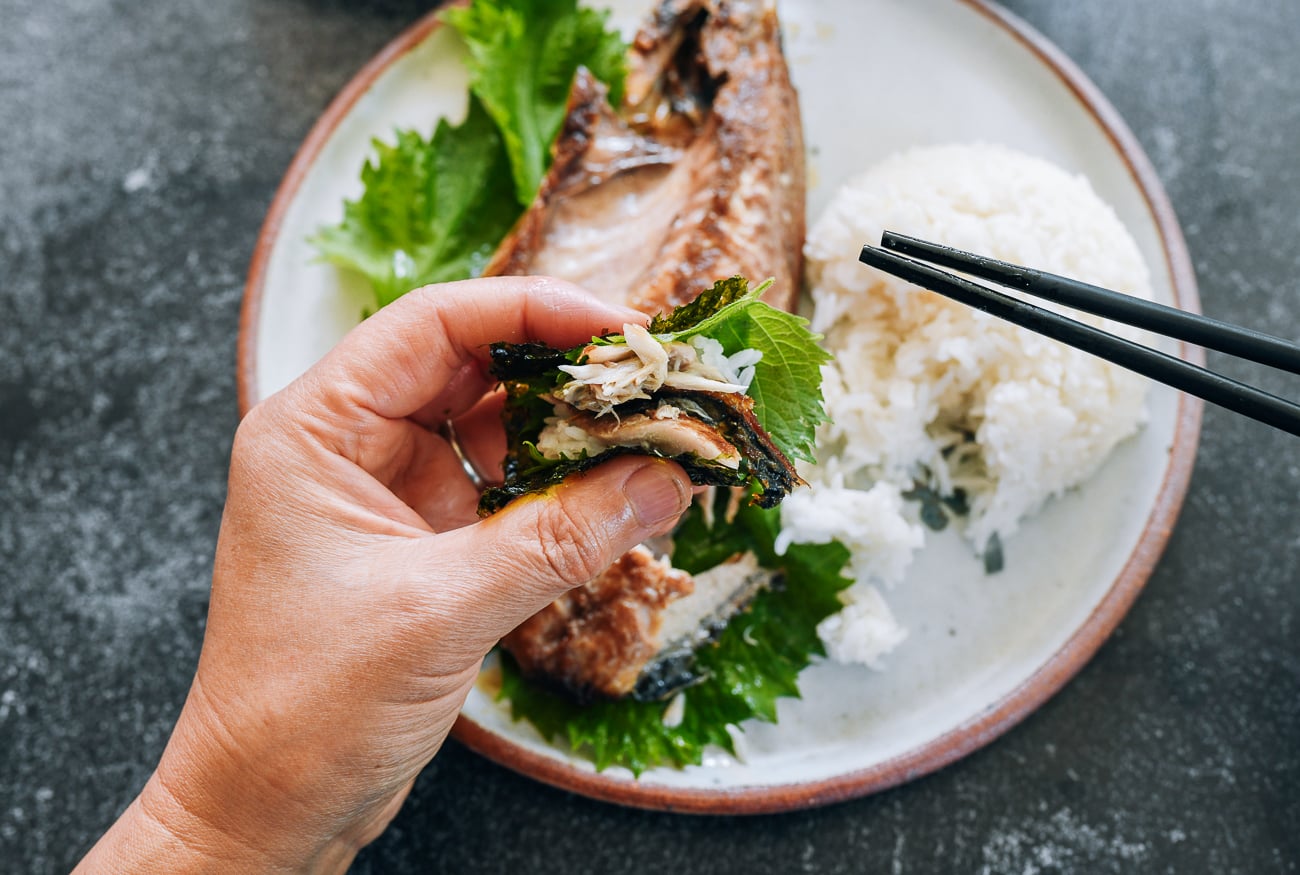 mackerel with shiso and seaweed