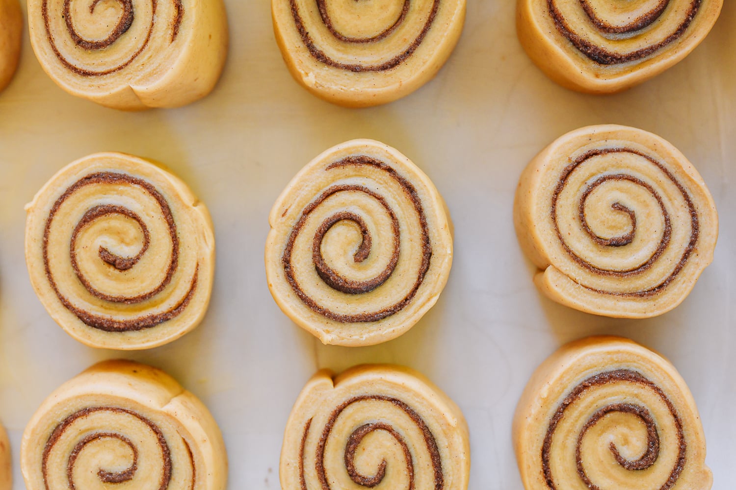 cinnamon rolls in pan for proofing