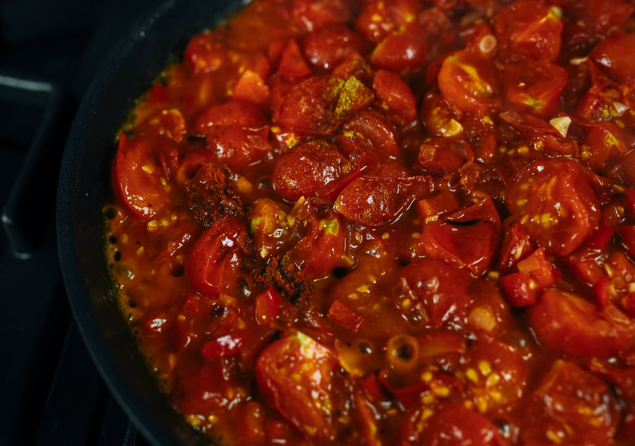 spices added to shakshuka mixture
