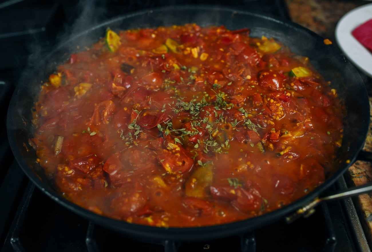 thyme leaves in shakshuka