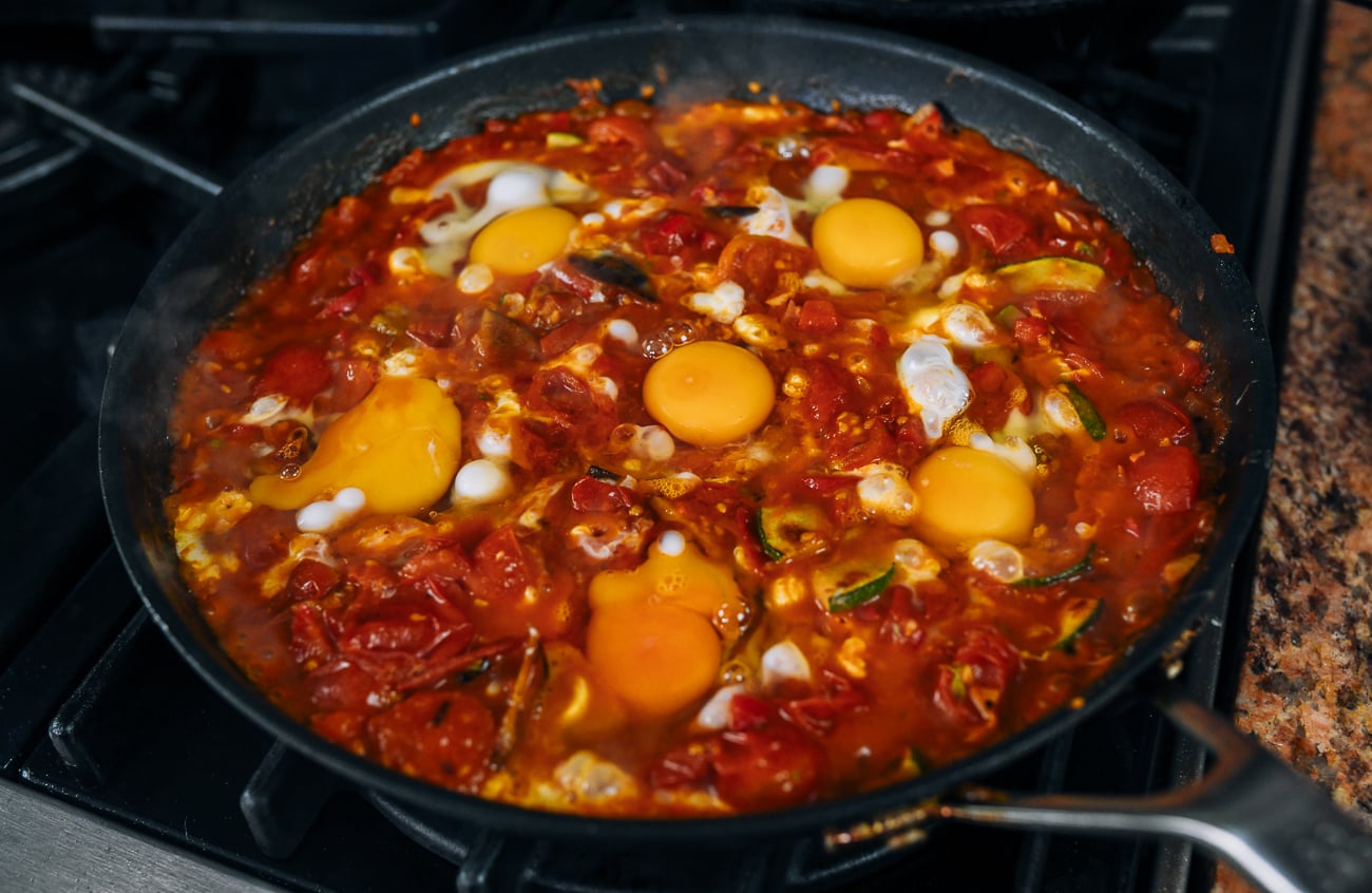 eggs added to shakshuka