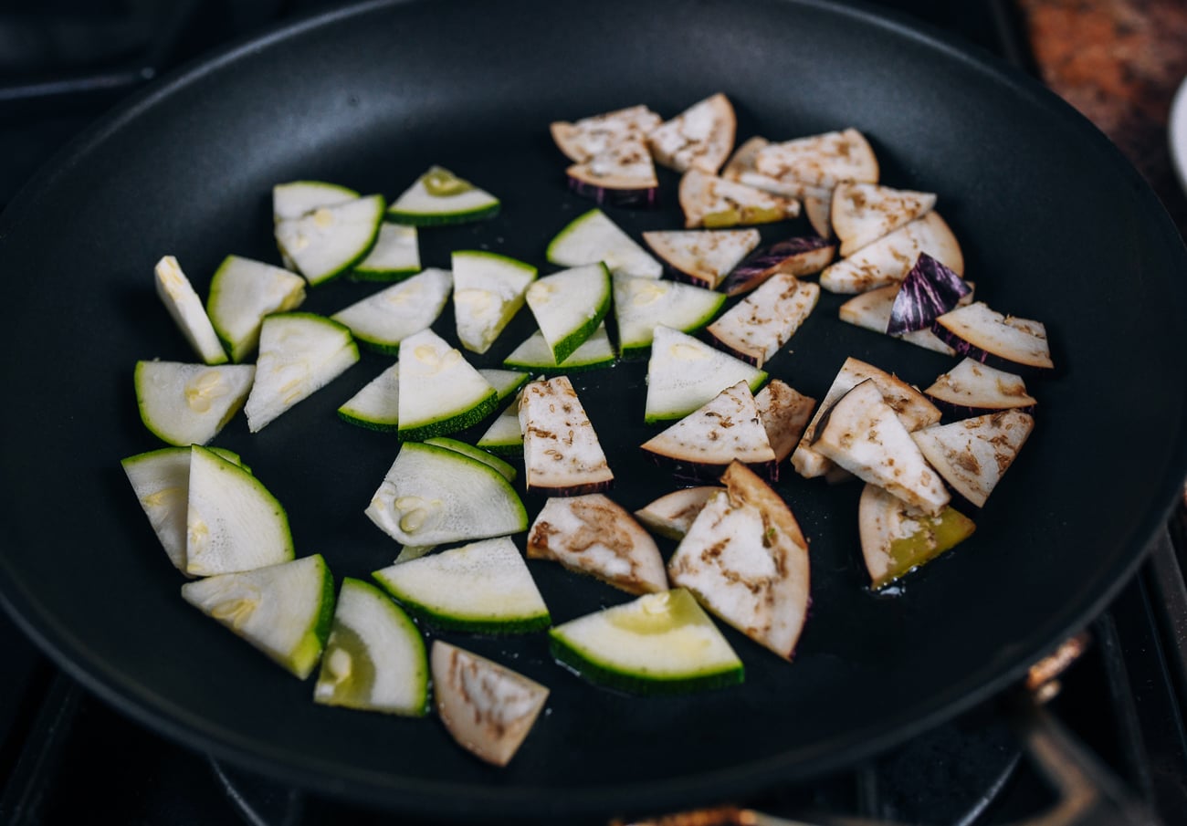 cooking eggplant and zucchini