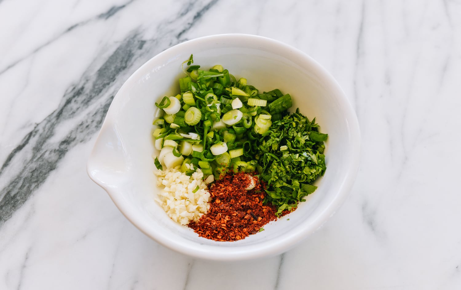 scallions, cilantro, garlic, and chili