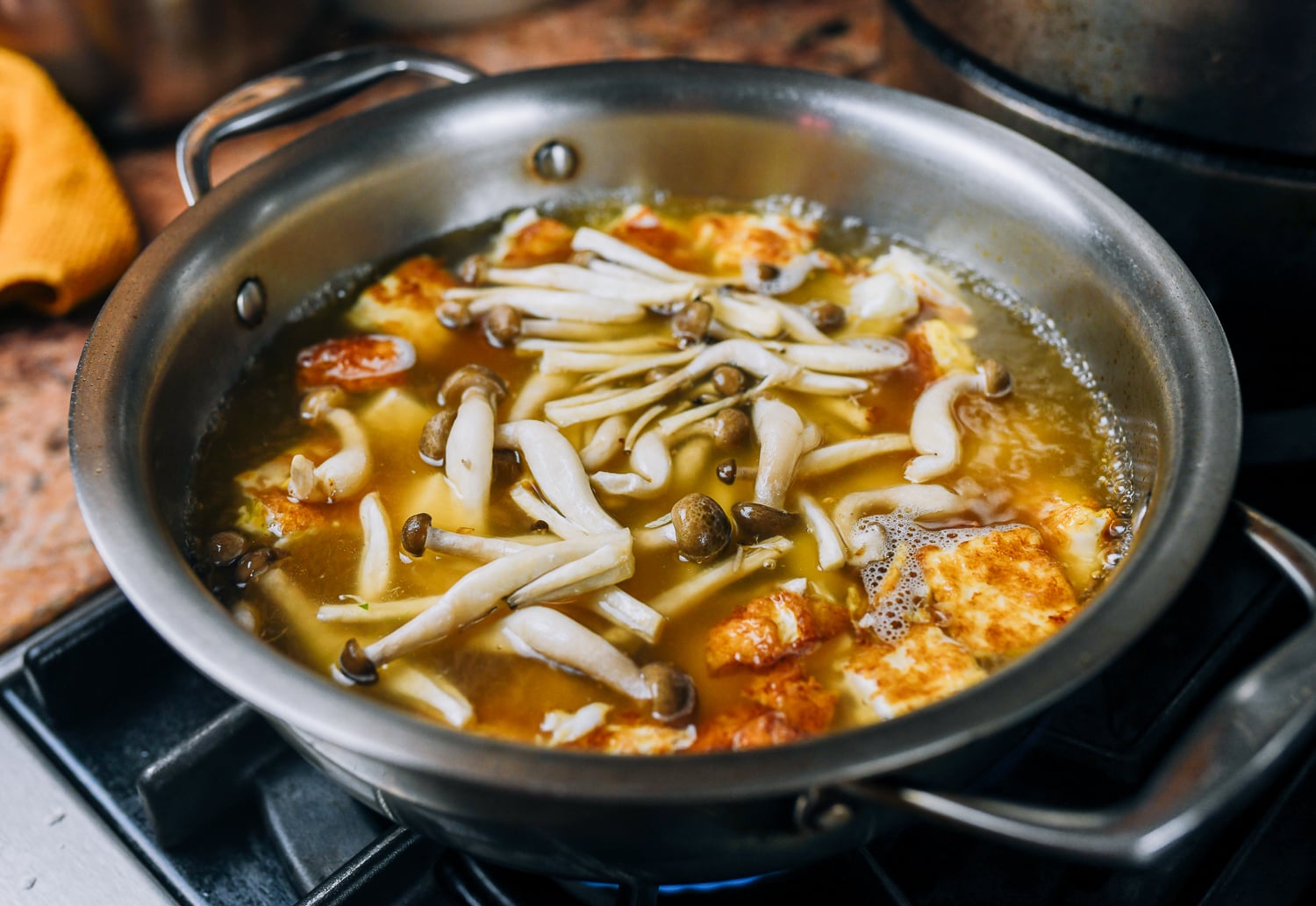 mushrooms in soup pot