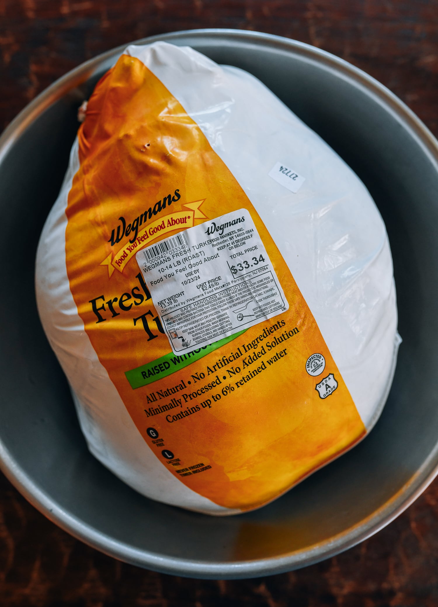 turkey package in stainless steel bowl