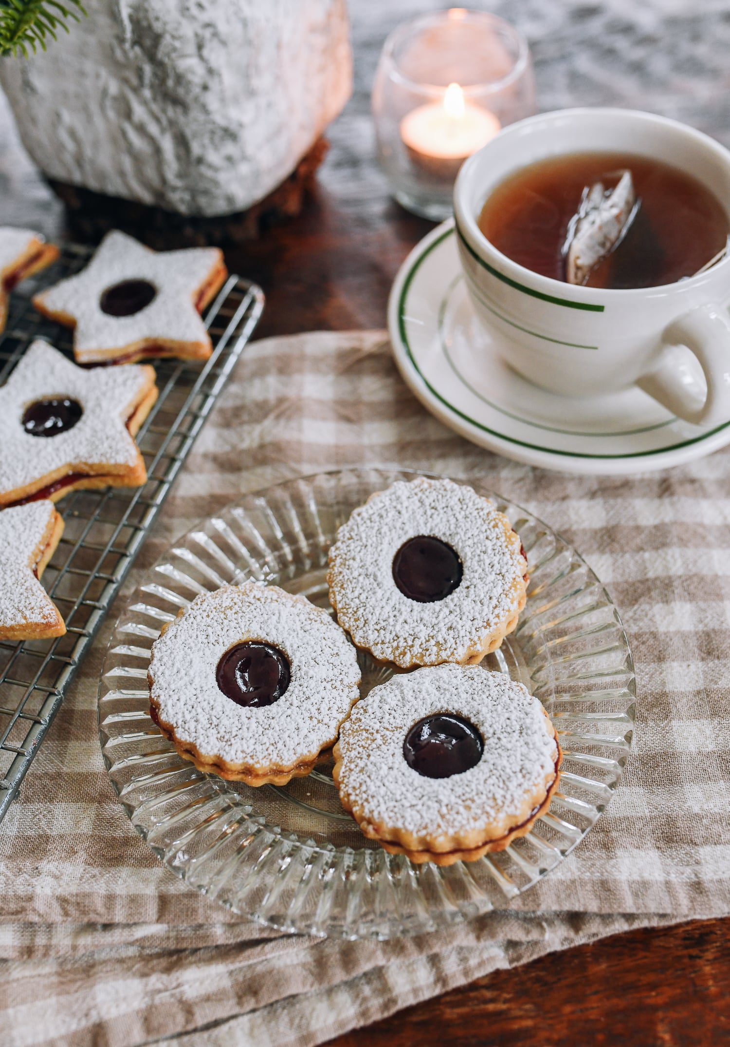 linzer cookies on plate