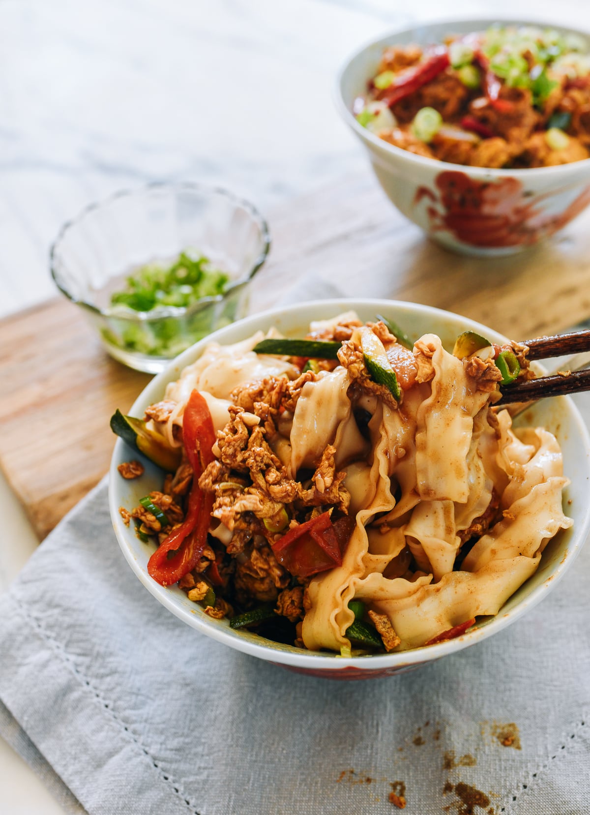 Chinese braised egg sauce over noodles