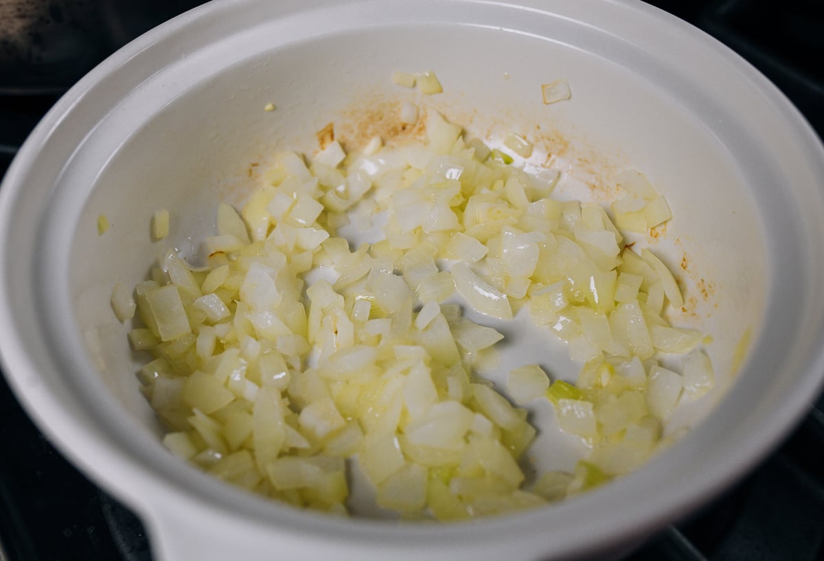 cooking onions in pot