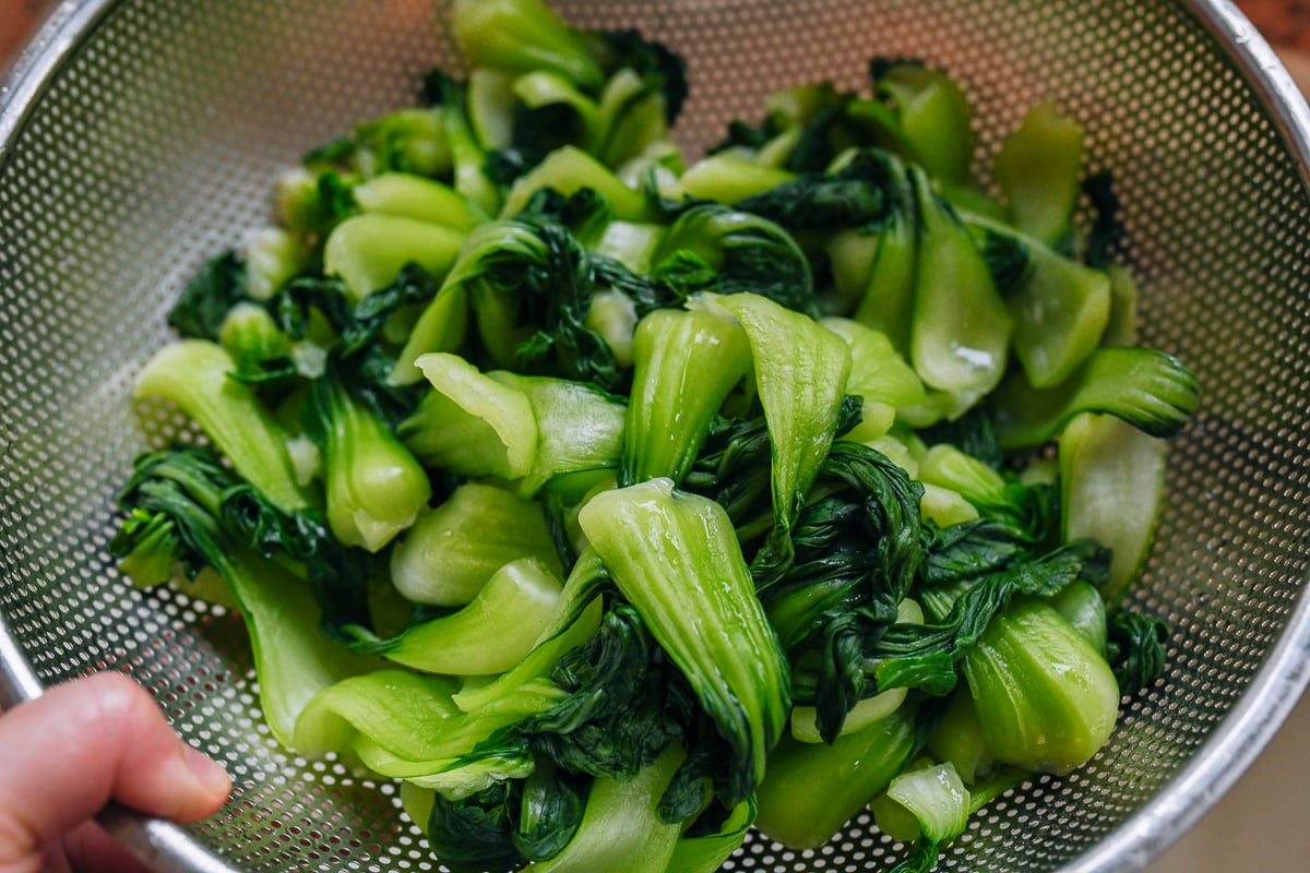 drained blanched bok choy