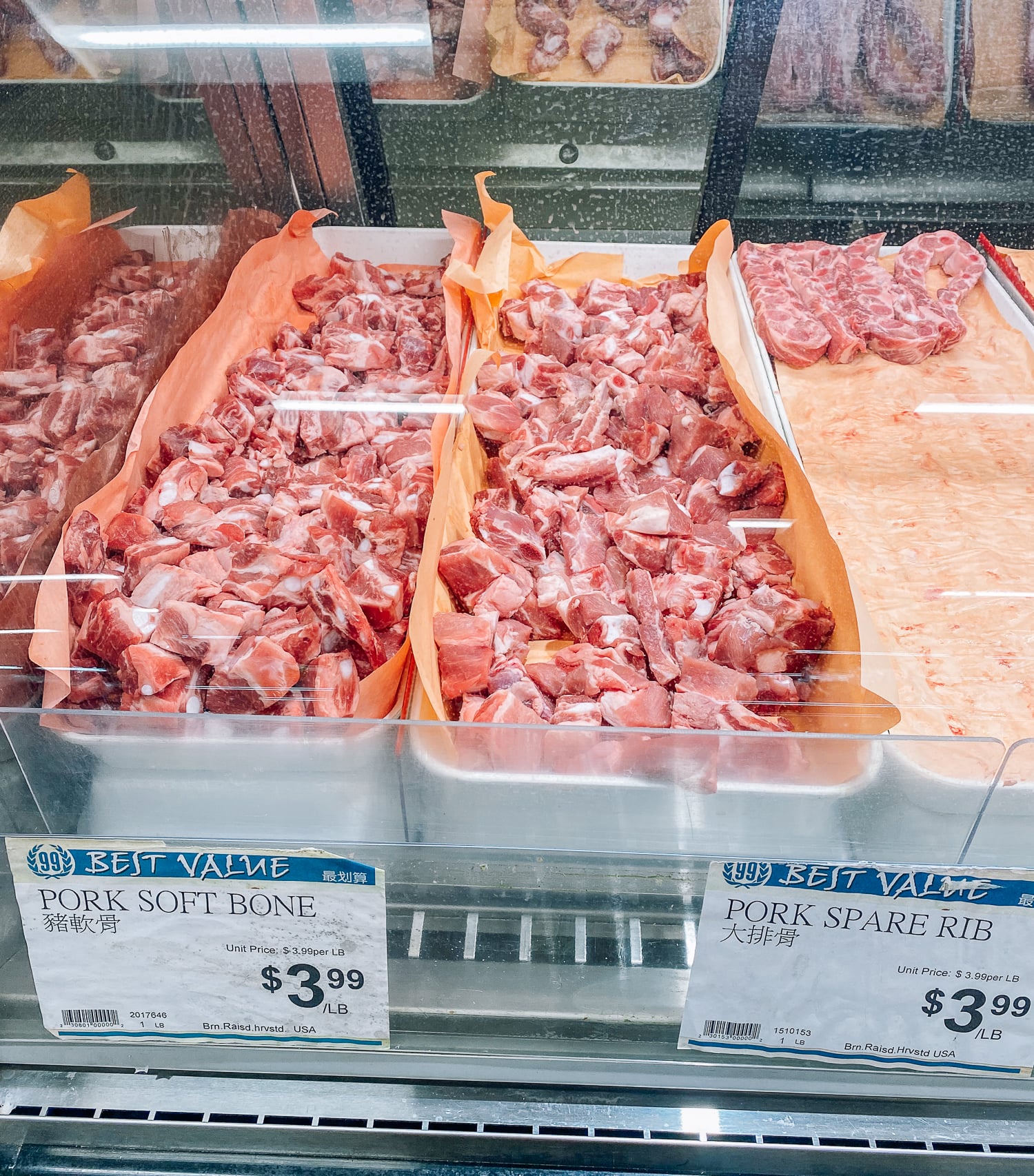 pork soft bone rib pieces and spare rib pieces for sale at Chinese market