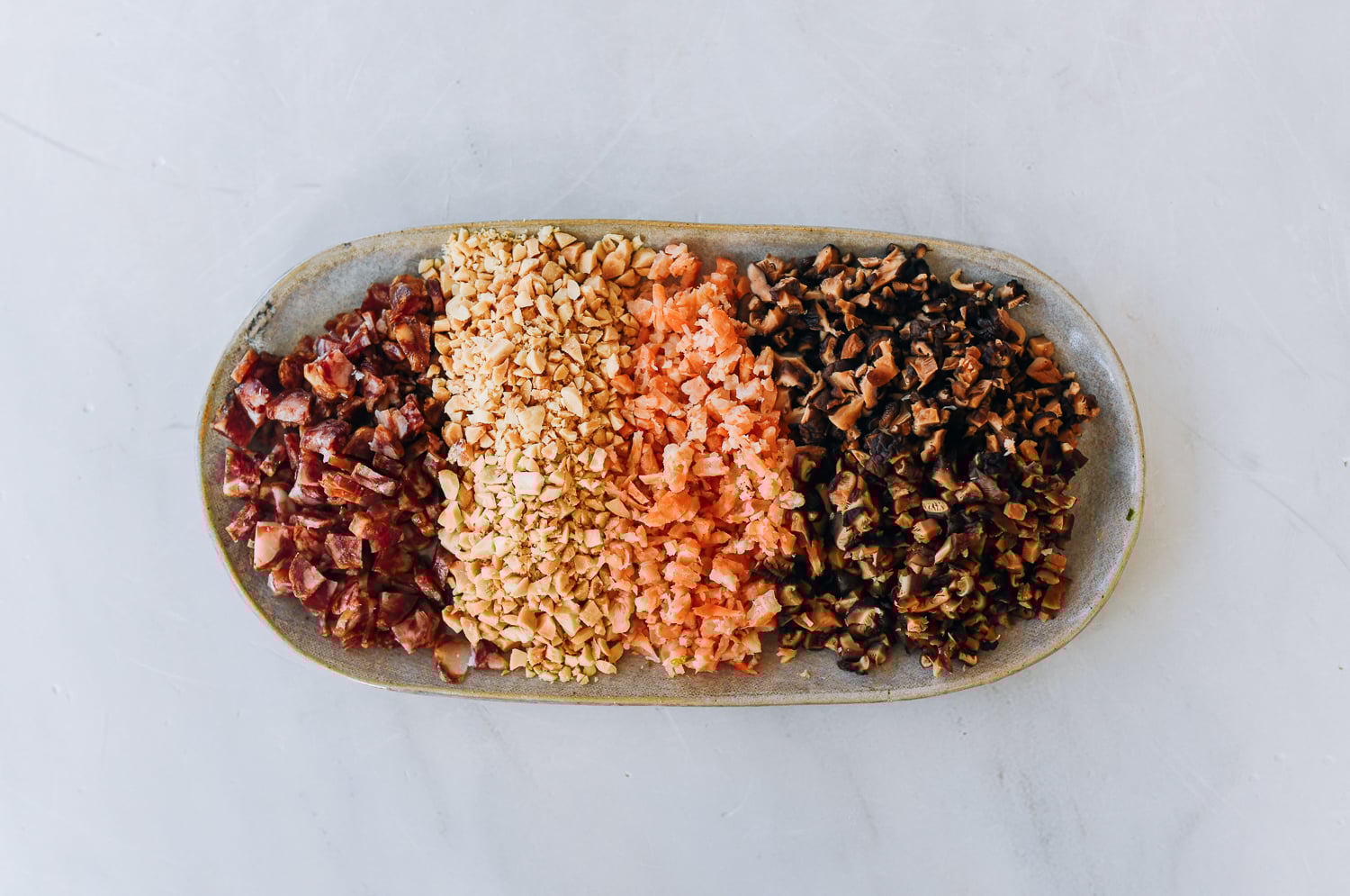 chopped Chinese sausage, peanuts, dried shrimp, and mushrooms