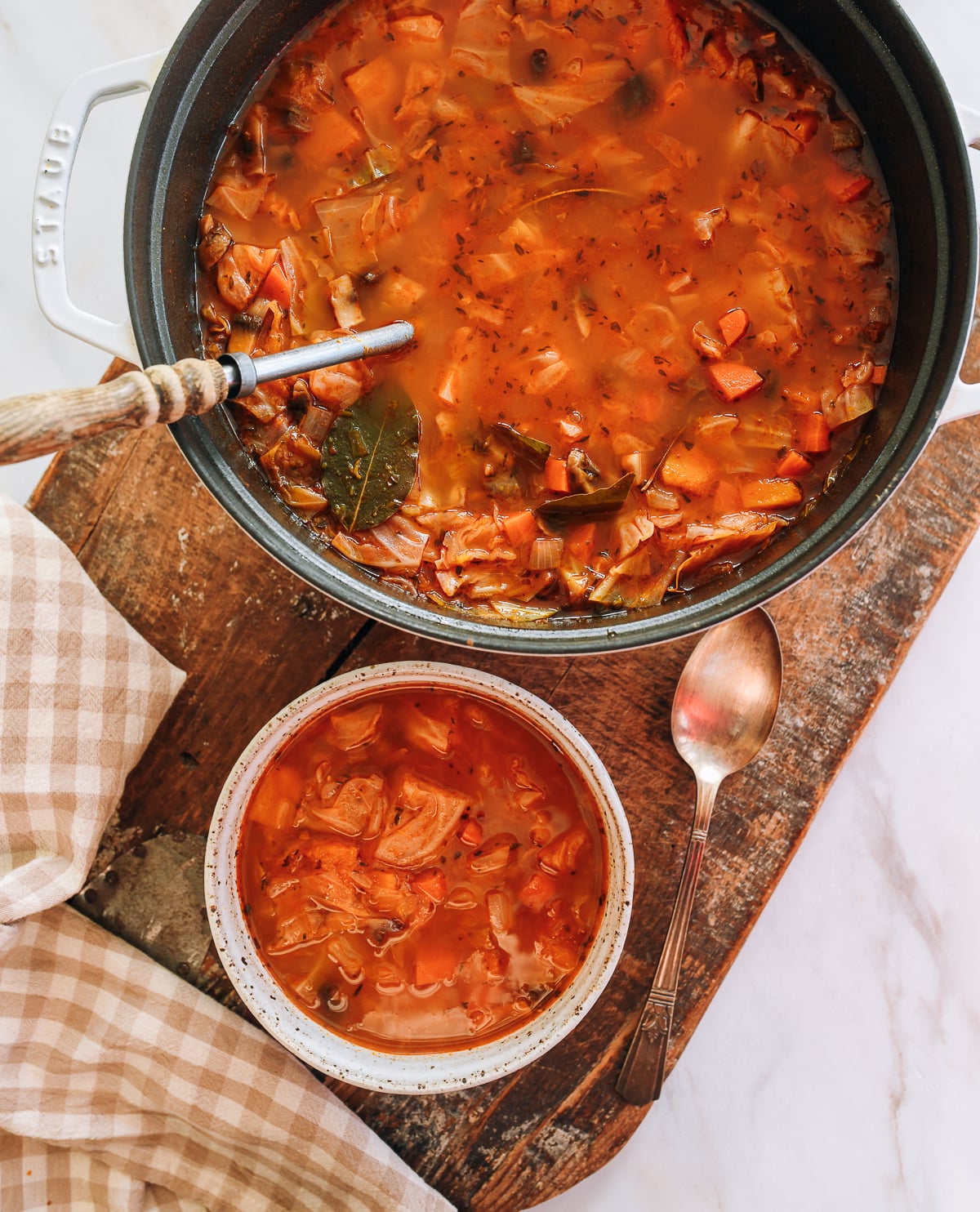 Pot and Bowl of winter vegetable soup