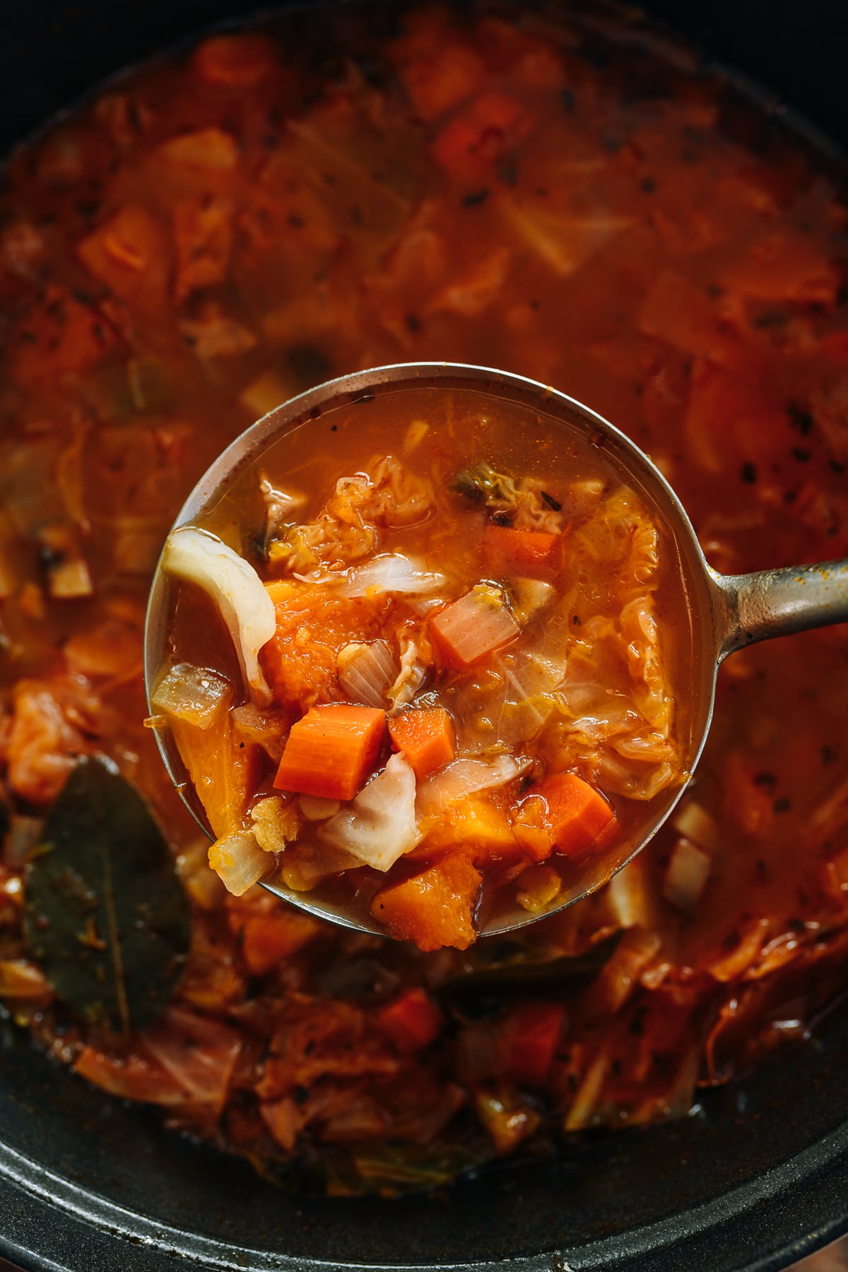 Ladle of winter vegetable soup