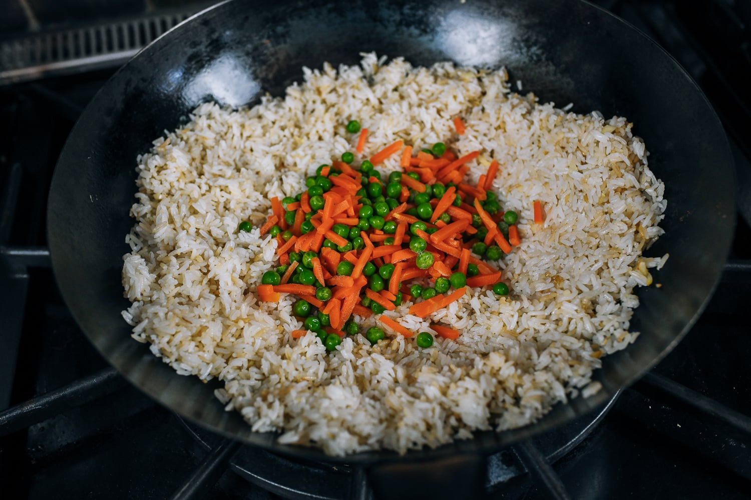 frozen peas and carrots added to fried rice