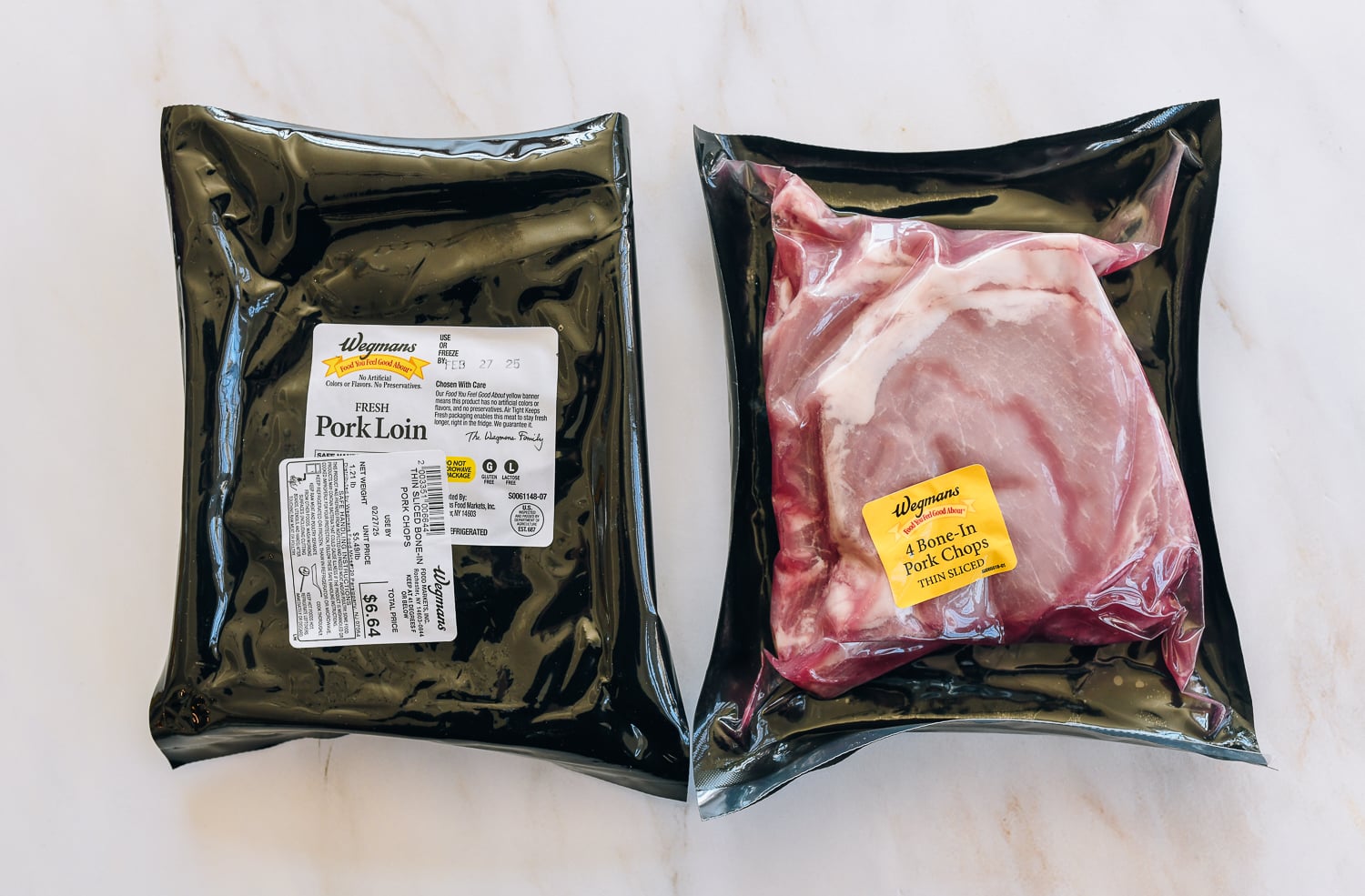 thin cut pork chops in packaging