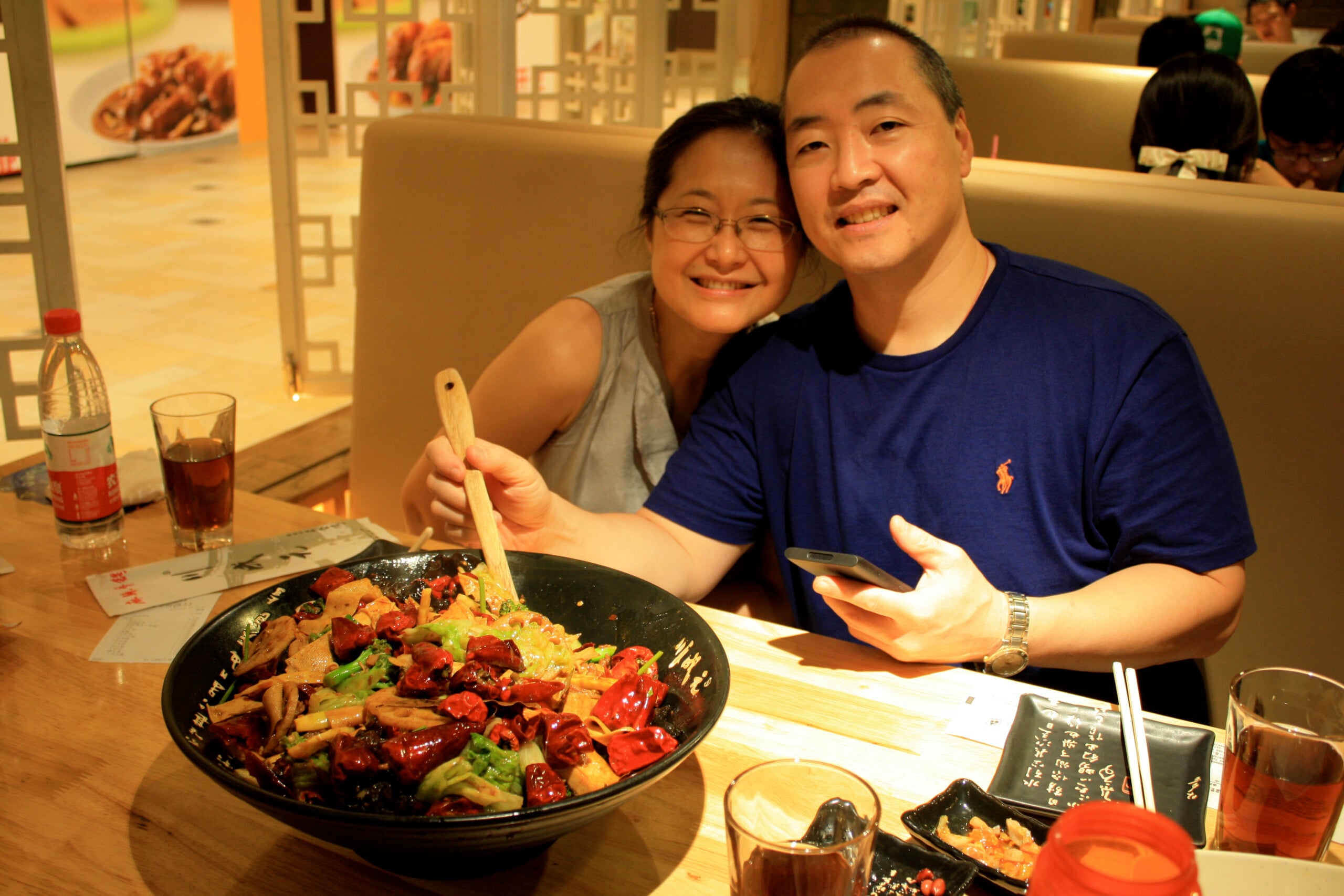 Judy and Bill at a mala xiang guo restaurant in China