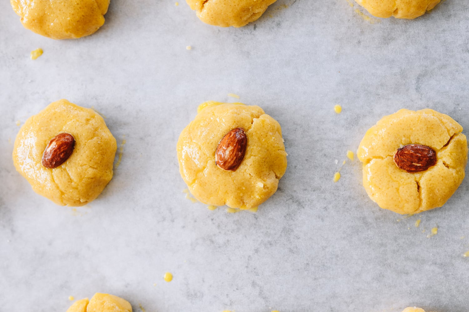 almond cookies brushed with beaten egg