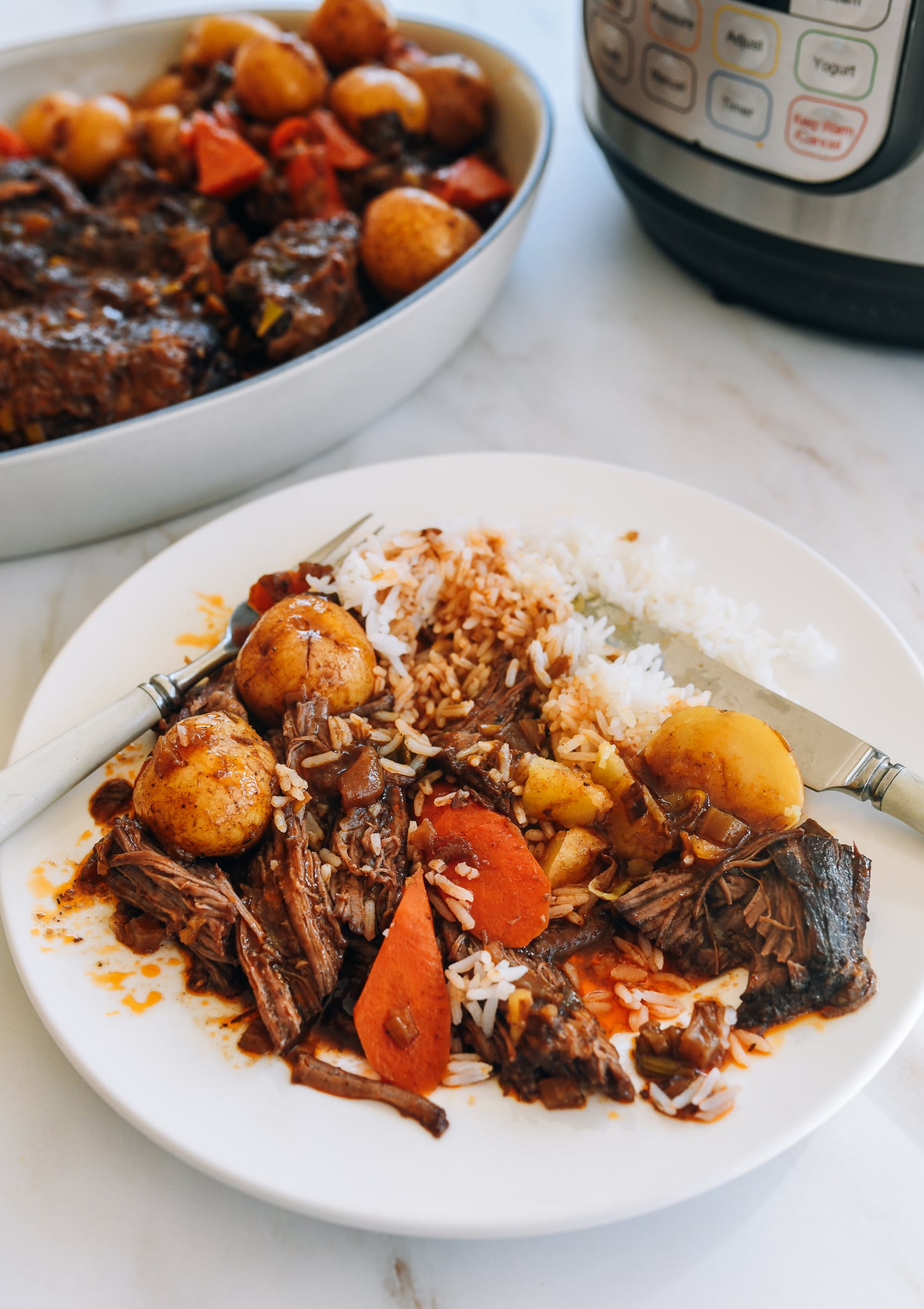 serving pot roast with rice