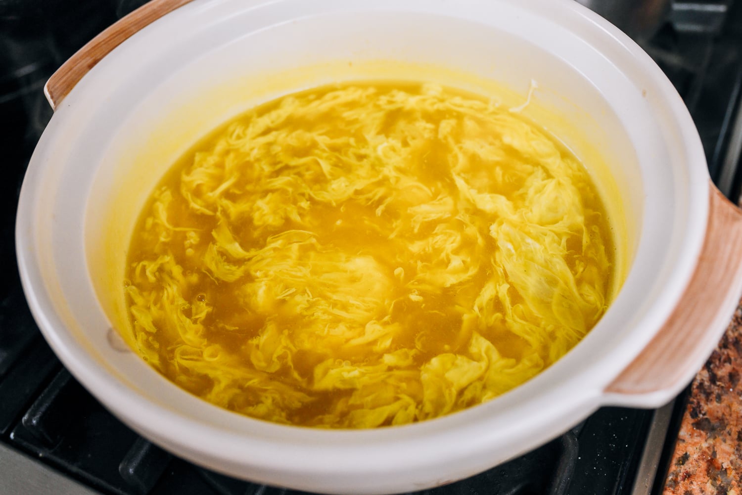 egg drop soup in pot