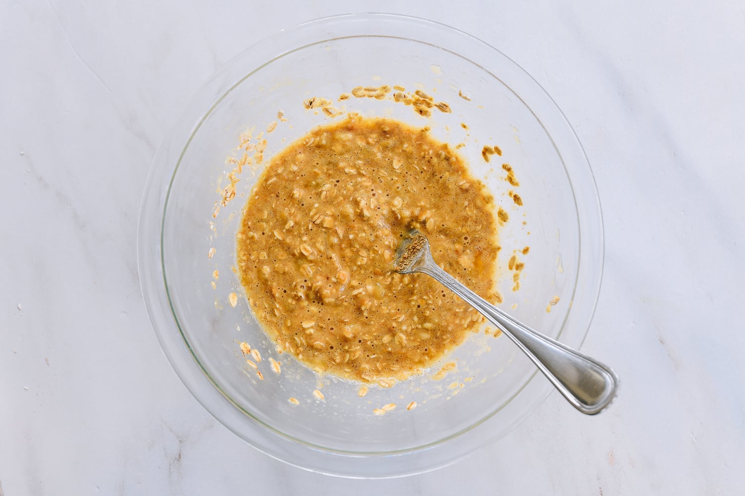 banana oat pancake batter with nut butter