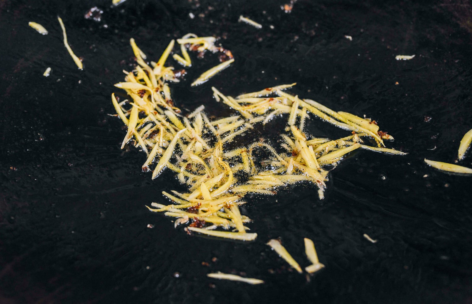 frying julienned ginger