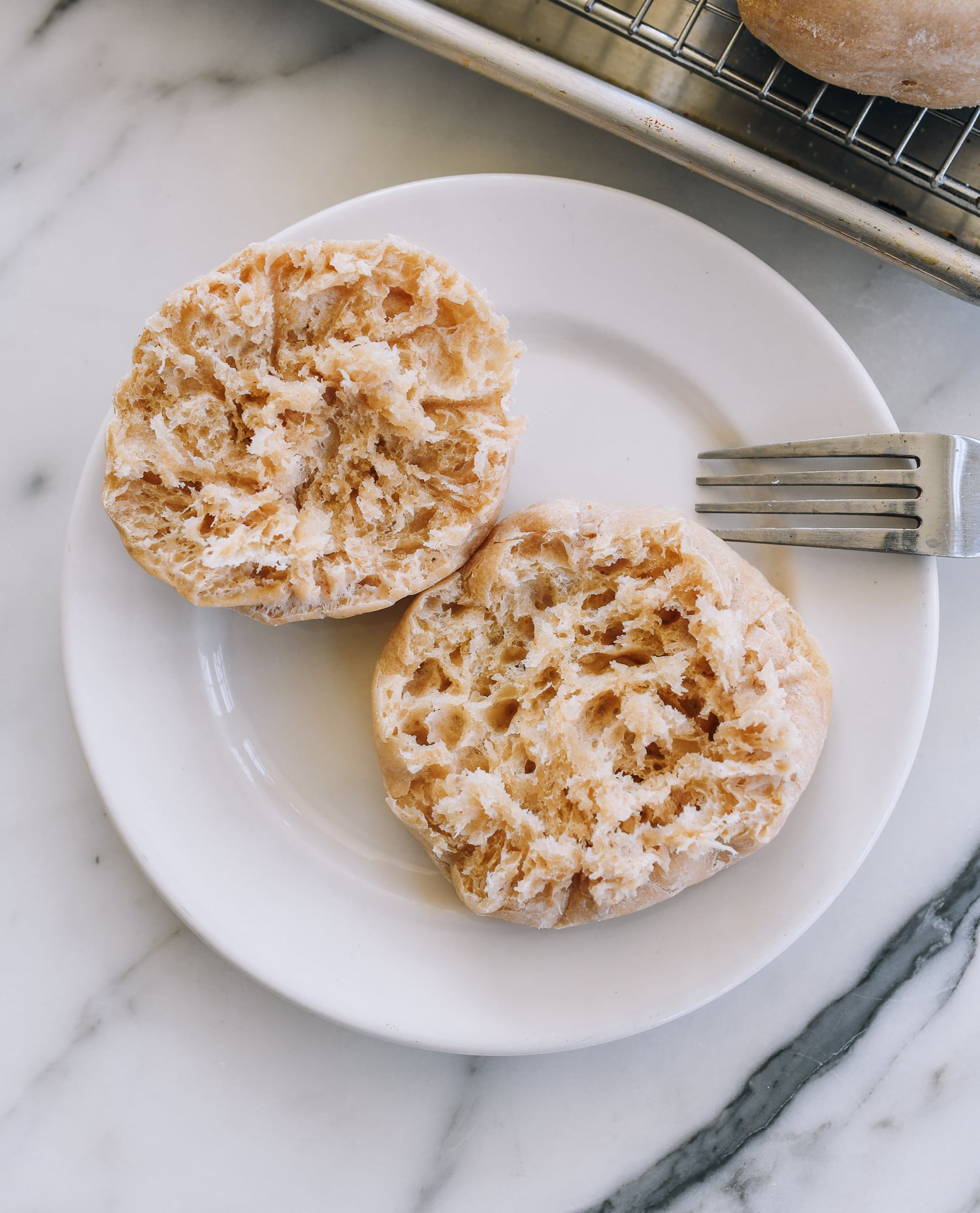 open-faced english muffin with nooks and crannies