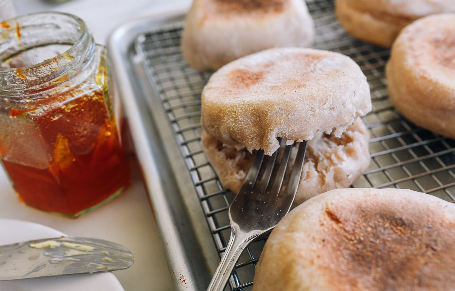 using a fork to open english muffins