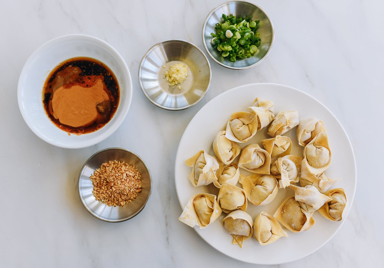 frozen wontons and sauce ingredients
